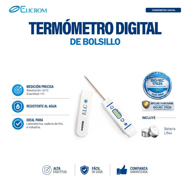 Termómetro digital de bolsillo.-50 a 150 ºC - ELICROM