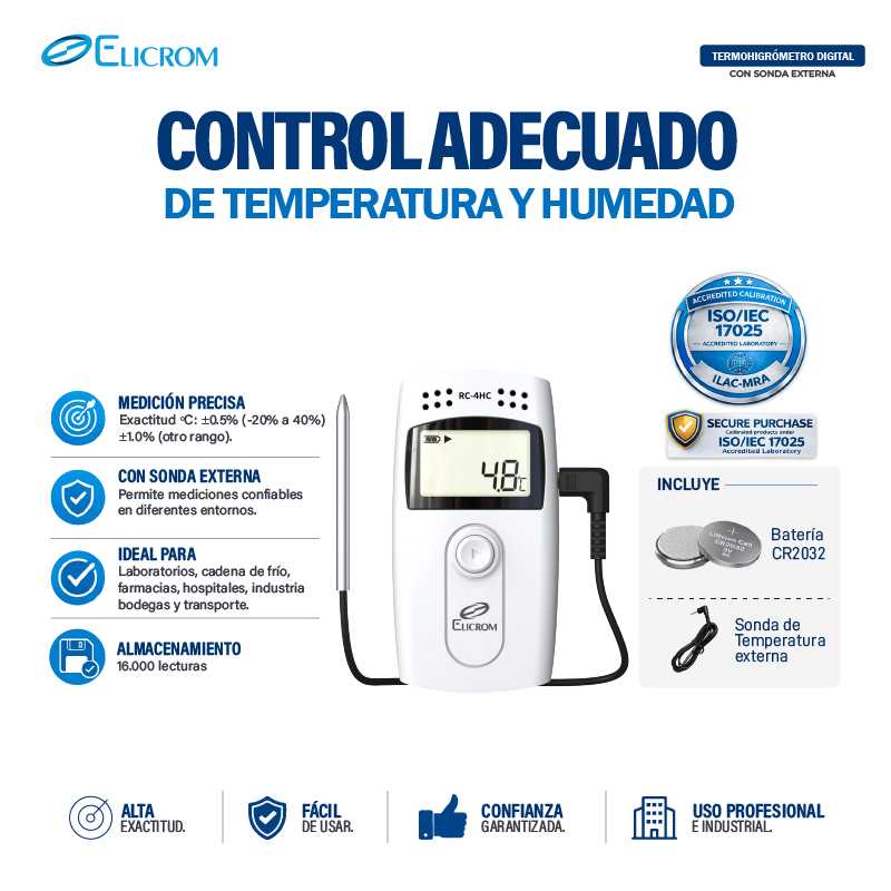 Datalogger de temperatura y humedad con sonda externa - ELICROM